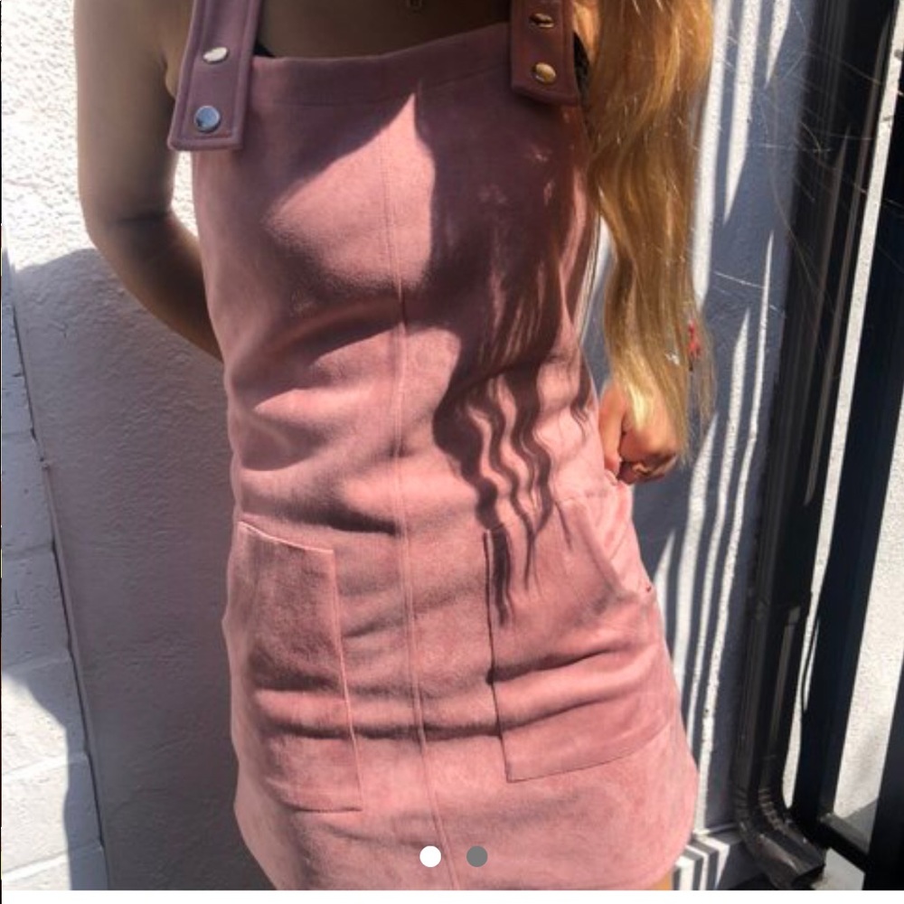 LIGHT PINK SUEDE ADJUSTABLE OVERALLS DRESS